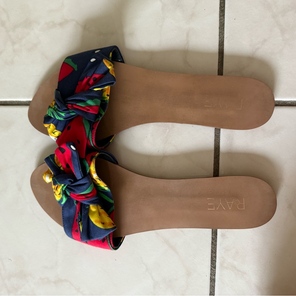 RAYE Red and Blue Slide Sandals with Ruched Strap